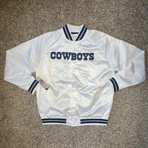 Dallas Cowboys Historic Satin Mitchell & Ness Men's Size Large Jacket White NEW - Picture 1 of 8