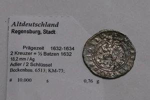 🧠🇩🇪 GERMANY REGENSBURG 2 KREUZER 1632 SILVER B79 #1767 - Picture 1 of 3
