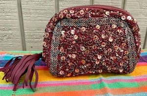 Anthropologie Jasper Jeera Beaded Clutch Makeup Case Jeweled Travel Bag - Picture 1 of 10