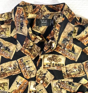 Ike Behar Black Hunting Dogs Themed Long Sleeve Shirt Size XL Made in USA - Picture 1 of 5