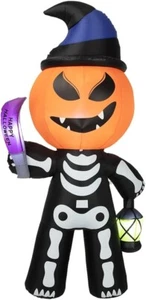 Halloween Aufblasbare LED Dekoration Kürbis Geist Knochenkopf - Bild 1 von 8