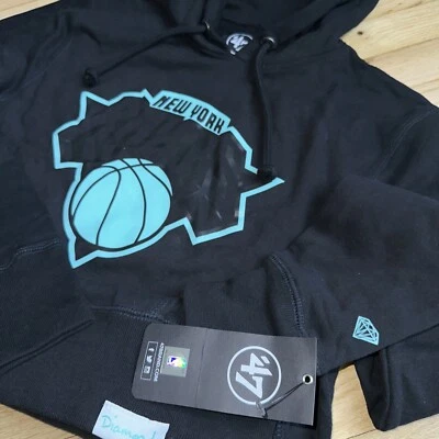 全新带标签男式纽约尼克斯队连帽衫 '47 品牌 Diamond Supply Co. 中号卫衣新品 — 第 1/4 张图片