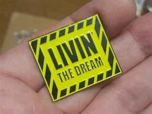 LIVIN THE DREAM PIN enamel lapel bag hat pack pinback yellow badge brooch living - Picture 1 of 4
