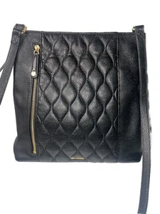 Vera Bradley Black Leather Quilted Rosewood Interior Molly Crossbody Purse - Picture 1 of 13