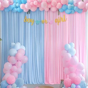Pink Blue Gender Reveal Backdrop 5ft x 7ft Wrinkle Free Baby Shower Curtains - Picture 1 of 9