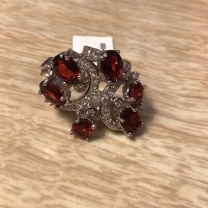 BBJ Red And White Gemstone 925 Sterling Silver Ring Size 6 - Picture 1 of 9