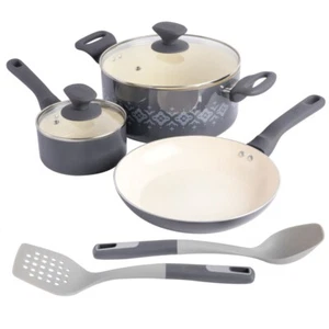 Spice by Tia Mowry Savory Saffron 7-Piece Nonstick Ceramic Cookware Set - Grey - Picture 1 of 5