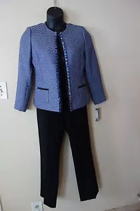 Tuta pantalone Tahari Arthur S. Levine Royal/nero 2 pezzi taglia 6 nuova con etichetta - Foto 1 di 5