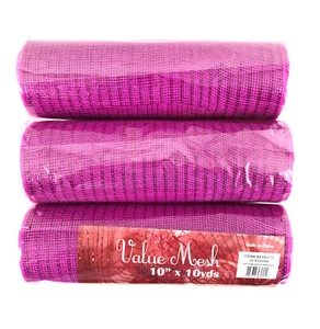 Lot 3 Deco Mesh 10" x 10 Yard Hot Pink Metallic Roll Ribbon Wreath Decorating - Picture 1 of 2