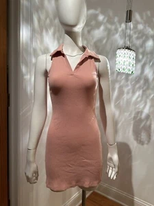 Abito polo donna senza maniche lavorato a maglia bodycon - favola selvaggia taglia M a costine corallo - Foto 1 di 14