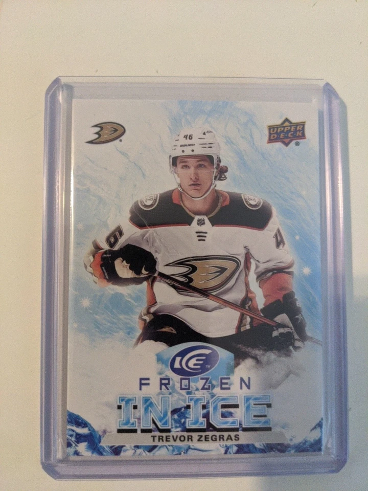 2021-22 UD ICE TREVOR ZEGRAS RC ROOKIE FROZEN IN ICE RIPPED CARD / DUCKS - Image 1 of 2