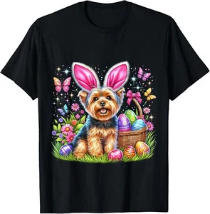 Cute Bunny Yorkshire Terrier Dog Easter Eggs Basket T-Shirt Hoodie - Picture 1 of 10
