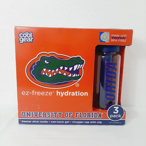 NIB - Cool Gear NCAA UF Gators 32oz  ez-freeze hydration 32 oz 3 pack bottles Cover