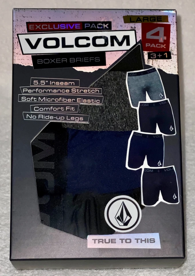 VOLCOM 4 Pack Performance Stretch Boxer Briefs Black Navy Blck Melange Mens L XL - Image 1 of 3