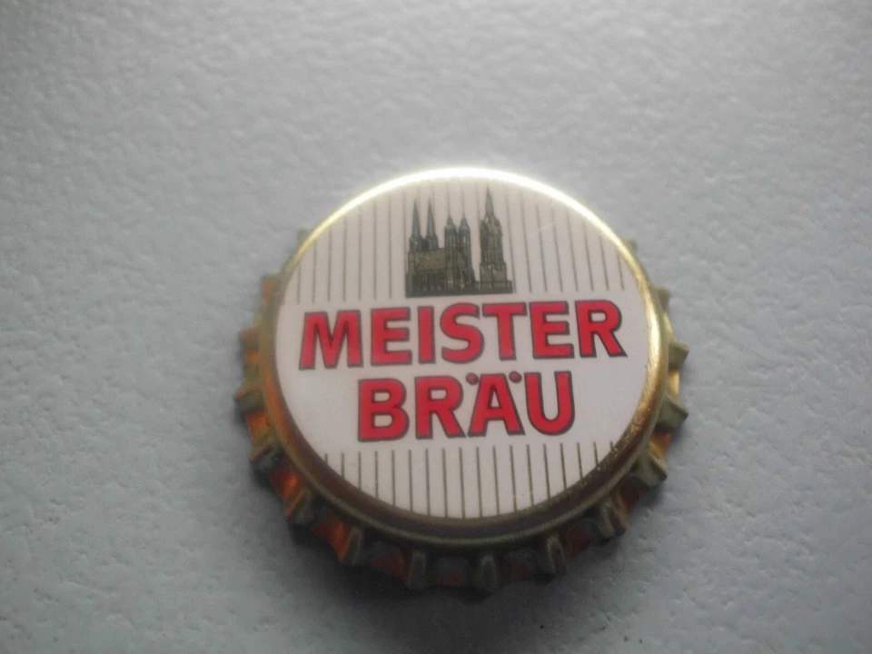 Unbenutzter, gold-weiss-roter Kronkorken MEISTER BRÄU (mit goldenen Streifen) - Bild 1 von 1