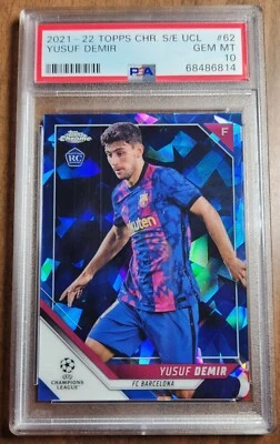 YUSUF DEMIR 2021-22 Topps Chrome Sapphire UEFA UCL # 62 RC PSA 10 FC BARCELONA - Image 1 of 3