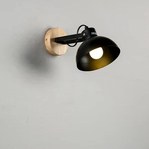 Modern Loft Timber Black Shade Wall Light bedside lamp hallway light - Picture 1 of 2