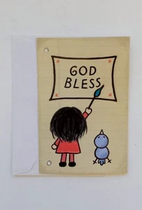 Fravessi "God Bless" Little Girl And Bird Get Well Card With White Envelope - Picture 1 of 4