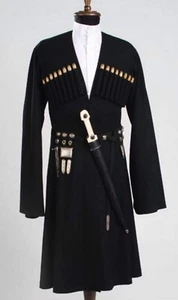 New Black Wool National Costume Georgian Chokha Cherkeska Dance Quick Shipping - Picture 1 of 3