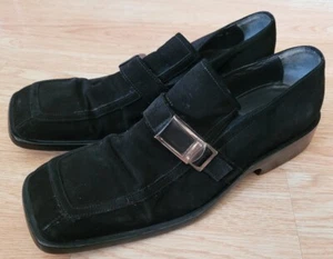 Mocasines Cesare Paciotti Para Hombres 7.5 C Gamuza Cuero Negro Italia Hebilla Puntera Cuadrada - Imagen 1 de 11