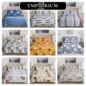 3PCs Printed Quilted Bedspread Bed Throw Patchwork Comforter with Pillow Shams - Picture 1 of 139