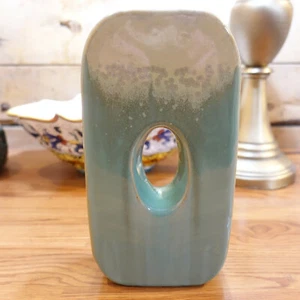 Vase Planter Green Ceramic Rounded Rectangle Hole Through Center - Swanky Barn - Picture 1 of 12