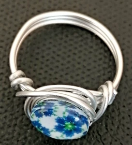 Handmade Wire Wrapped, Copper Blue Cabochon Ring Size N - Picture 1 of 1