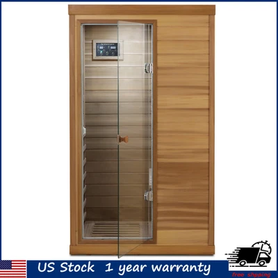 Far Infrared Sauna Room Red Cedar 1Person Indoor Sauna Detox Spa 1050W Left Door - Image 1 of 4