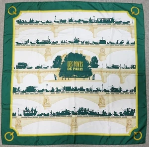 Authentic HERMES "LES PONTS DE PARIS" Green 100% Silk Scarf #61672 - Picture 1 of 11