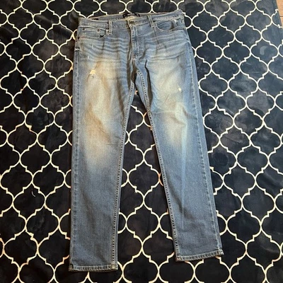 Hollister Men's Blue Distressed Jeans Skinny Fit Size 36x32 Stretch Denim - Image 1 of 4