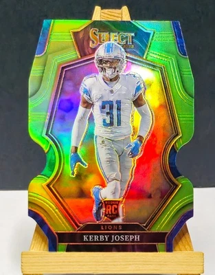 Kerby Joseph RC #d/299 NEON GREEN PRIZM DieCut 2022 Select #135 Lions Rookie  - Image 1 of 3