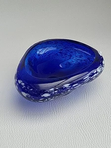 Murano Stil Vintage Kobaltblau & Weiß gesprenkelte Glasschale 15 cm lang - Bild 1 von 15