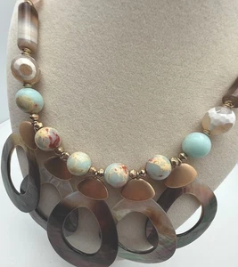 Artistic Statement Necklace Natural Stones Shell Beads Bold Unique Handmade Boho - Picture 1 of 6