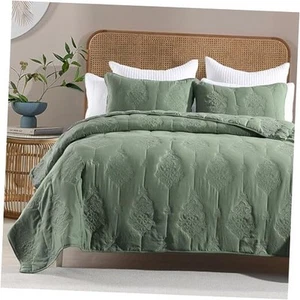 Queen Size Quilt Set Bedspreads, Lightweight Soft Pre Full/Queen Dark Green - Picture 1 of 8