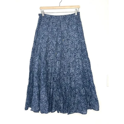Maxi Falda Lauren Ralph Lauren Floral Fluida En Niveles Azul Algodón Para Mujer Talla M Foto 1 de 4