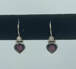 Vintage Silpada Sterling Silver Garnet Pearl "Get Glowing" Earrings ~ W2986 - Picture 1 of 8