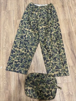 Vtg 80s Duxbak Mens Camo Hunt Fish Over Rain Pants Size XL & Dukbak Camo Bag - Image 1 of 4