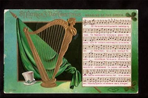 c.1908 gold harp music st.patrick's day postcard - Picture 1 of 1