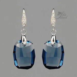 Sterling Silver Drop Dangle earrings Made With Swarovski Crystal Aqua Blue 10025 - Picture 1 of 4