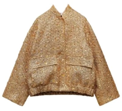 CHAQUETA LENTEJUELAS DORADA CUELLO REDONDO ZARA ZW COLLECTION Talla S Foto 1 de 4