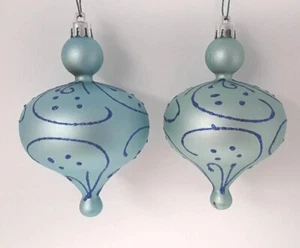Blue Embellished Ornament Lot 2 Finial Spring Summer Plastic Shatter Resist 5" - Picture 1 of 8