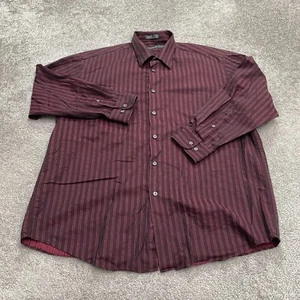 Perry Ellis Portfolio Dress Shirt Mens 17.5 32/33 XL Red striped Cotton Workwear - Picture 1 of 11