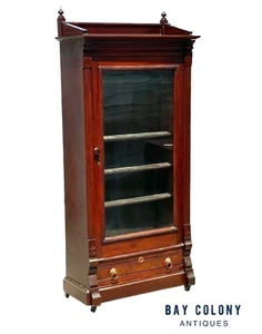 Antique Victorian Bookcase / China Cabinet with Glass Door & Freemason Carvings - Picture 1 of 15