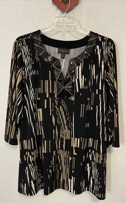 Dana Buchman Womens 3x Black Vneck Sequined Tunic Style Stretchy Blouse! M1109 - Image 1 of 4