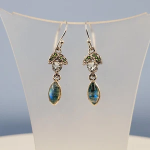 Aquamarine Garnet Earrings, Green Moonstone, Tsavorite Green Garnet - Picture 1 of 4