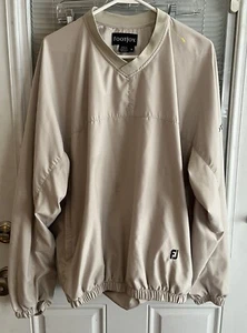 FootJoy FJ Pullover Windbreaker Golf Jacket Zip Pockets VNeck Beige/Tan EUC Sz M - Picture 1 of 6