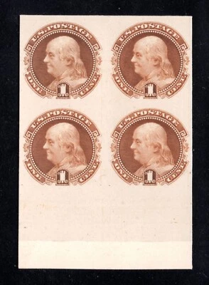 MOMEN US STAMPS #133P3 BLOCK PLATE PROOF ON INDIA VF PF CERT LOT #94788 - Image 1 of 3
