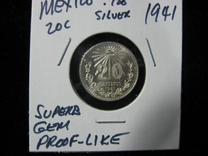 MÉXICO 1941 .720 PLATA 20 CENTAVO EXCELENTE GEMA A PRUEBA - Imagen 1 de 2