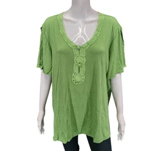 Carolyn Strauss Collection Womens Dressy Top with Embroidery 3X Plus Size Green - Picture 1 of 11