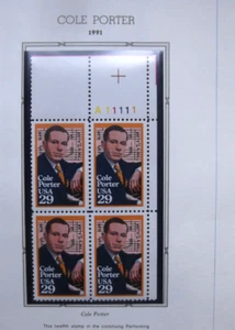 US Scott # 2550 Cole Porter Plate Block of (4) 1991 29¢ Stamps MNH upper right - Picture 1 of 1